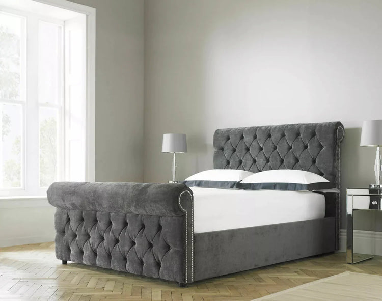 Arlo Chesterfield Sleigh bed with ottoman and mattress options