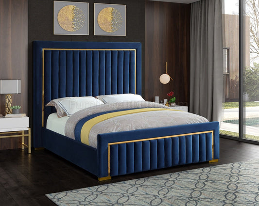 Ellie Gold Panel upholstered frame bed with ottoman and mattress options