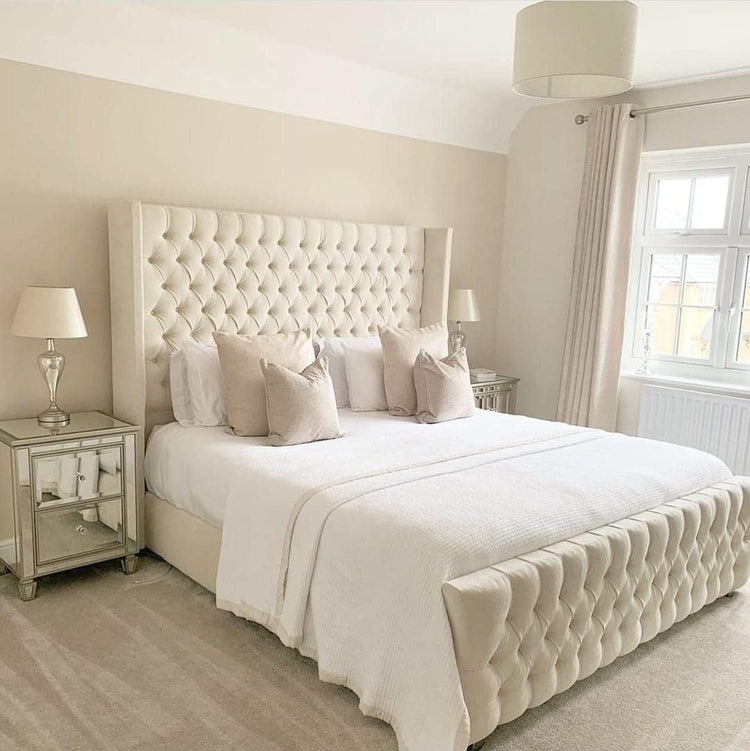 Carla Chesterfield Wingback frame bed with ottoman and mattress options