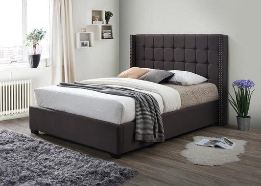 Larissa Cube Studded Wingback frame bed with ottoman and mattress options